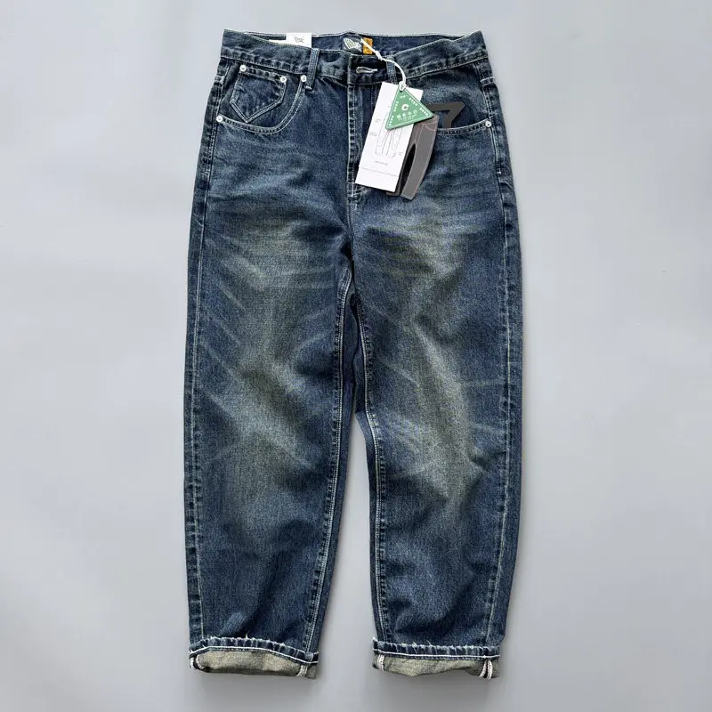 14oz Heavyweight Fall Winter Light Blue Denim Jeans for Men Cat Whisker Washed Slightly Wide-leg Straight-cut Loose Fit Pants
14oz Heavyweight Fall Winter Light Blue Denim Jeans for Men Cat Whisker Washed Slightly Wide-leg Straight-cut Loose Fit Pants