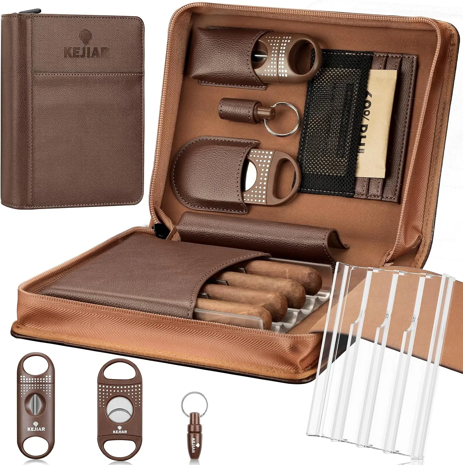 Portable Cigar Humidor Case with Cutter Set, Travel Box for 4 Cigars, Brown
Portable Cigar Humidor Case with Cutter Set, Travel Box for 4 Cigars, Brown