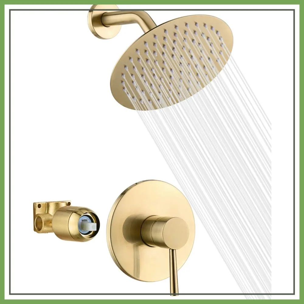 Brushed Gold Shower Faucet Set with 8-Inch Rain Shower Head & Solid Brass Valve
Brushed Gold Shower Faucet Set with 8-Inch Rain Shower Head & Solid Brass Valve