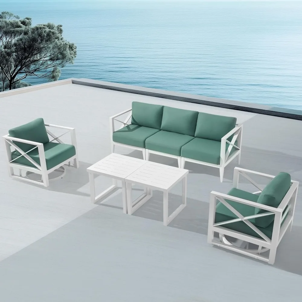 Outdoor Aluminum Patio Furniture Set, 5-Seats Patio Conversation Sofa Set with 2 Swivel Rocking Chairs and 2 Coffee Tables
Outdoor Aluminum Patio Furniture Set, 5-Seats Patio Conversation Sofa Set with 2 Swivel Rocking Chairs and 2 Coffee Tables
