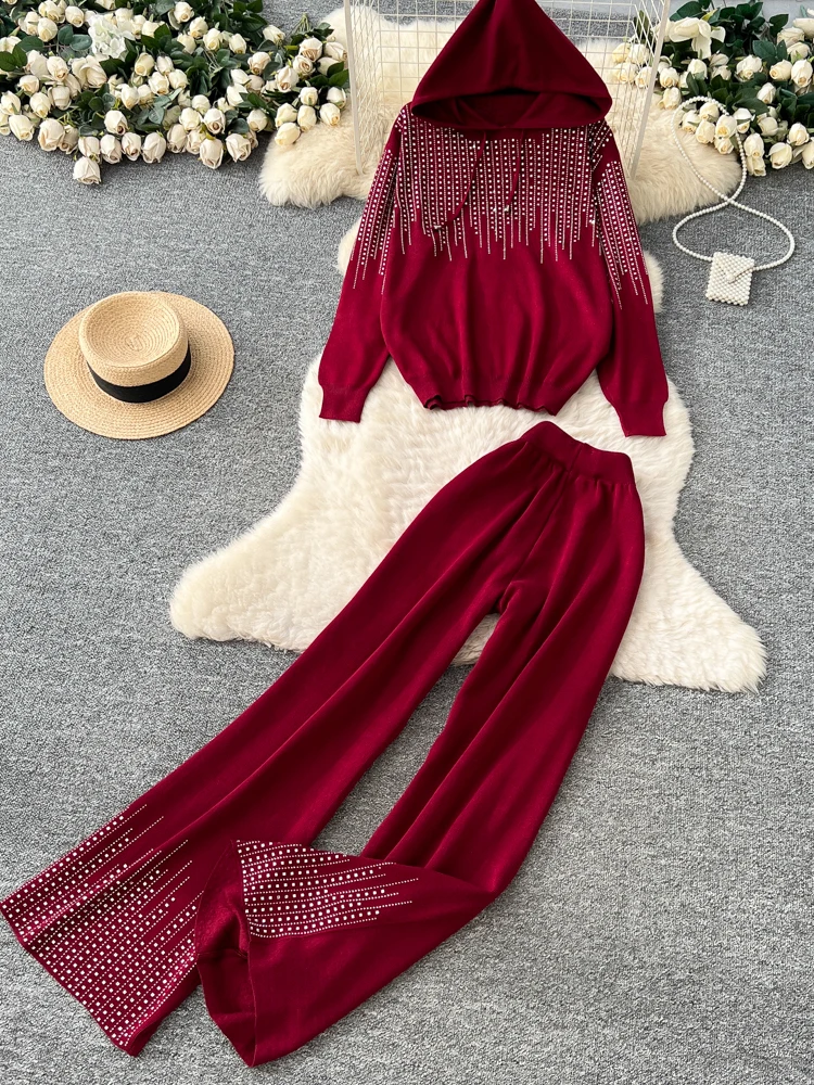 Korean Fashion Casual Loose Lace up Knitted Hooded Pullover+Elastic Waist Pants 2-piece Set For autumn and winter Woman's Suit
Korean Fashion Casual Loose Lace up Knitted Hooded Pullover+Elastic Waist Pants 2-piece Set For autumn and winter Woman's Suit