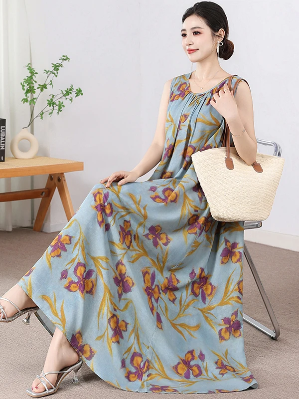 Summer Sleeveless Long Dress Loose Fit Artificial Cotton Nightgown for Middle-Aged And Elderly Women Korean Style round Neck
Summer Sleeveless Long Dress Loose Fit Artificial Cotton Nightgown for Middle-Aged And Elderly Women Korean Style round Neck