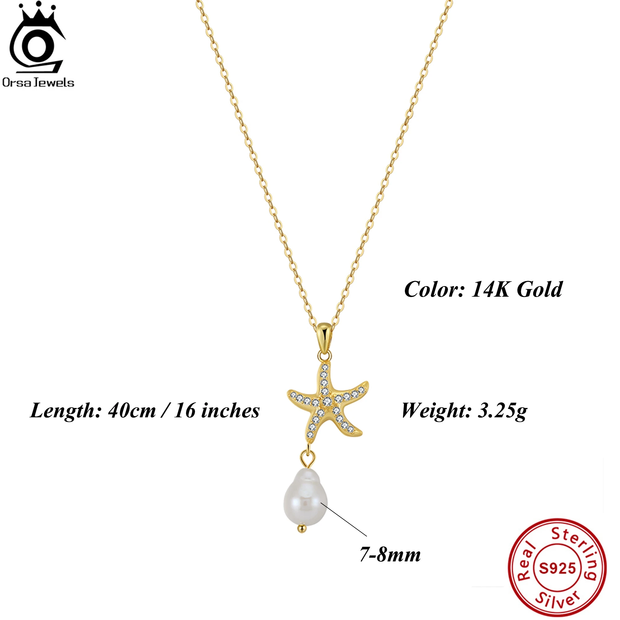 ORSA JEWELS 925 Sterling Silver 7-8mm Baroque Freshwater Pearl Necklace with Starfish Pendant & 4A CZ Ocean Jewelry Gift SGPN85
ORSA JEWELS 925 Sterling Silver 7-8mm Baroque Freshwater Pearl Necklace with Starfish Pendant & 4A CZ Ocean Jewelry Gift SGPN85