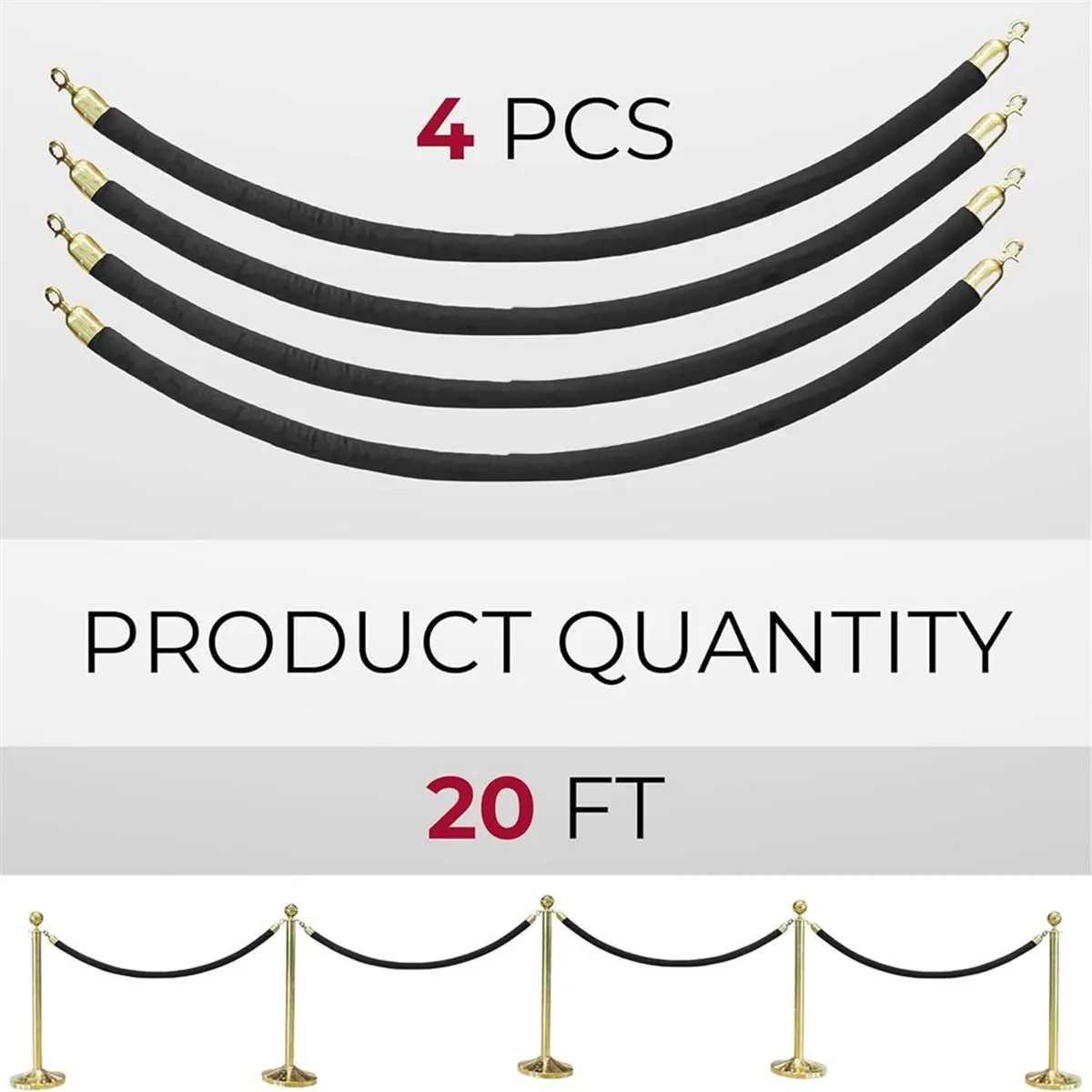 4 PCS Black Velvet Rope - Black Velvet Rope for Parties, Ceremonies, and Crowd Control
4 PCS Black Velvet Rope - Black Velvet Rope for Parties, Ceremonies, and Crowd Control