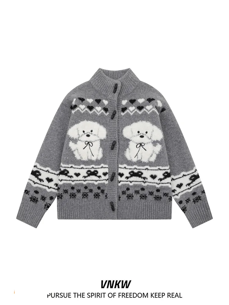 Sweet Cool Fun Little Dog Embroidered ort Knitted Sweater Men Women Autumn Winter Soft Lazy Sle Button up Couple Knitwear
Sweet Cool Fun Little Dog Embroidered ort Knitted Sweater Men Women Autumn Winter Soft Lazy Sle Button up Couple Knitwear