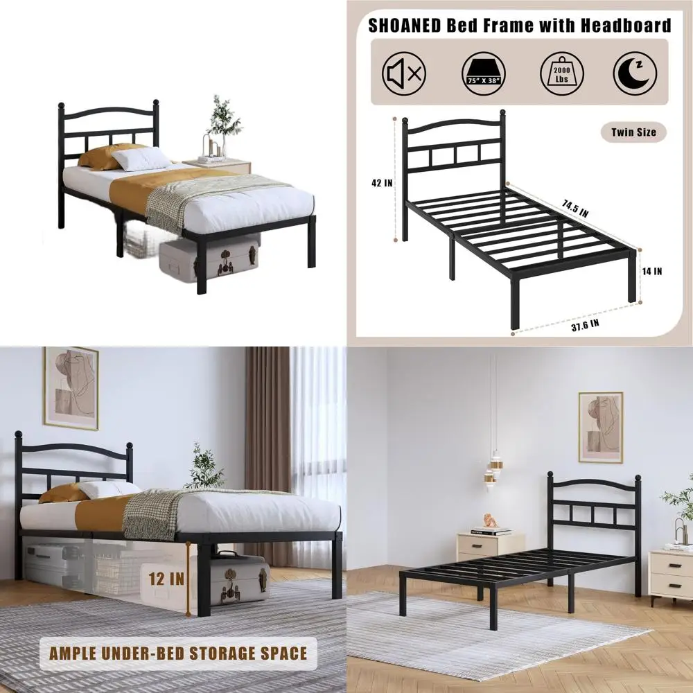 Twin Size 14 Metal Bed Frame - Heavy Duty Platform Bed with Headboard, Black, No Box Spring Needed, Easy Assembly, Quiet
Twin Size 14 Metal Bed Frame - Heavy Duty Platform Bed with Headboard, Black, No Box Spring Needed, Easy Assembly, Quiet