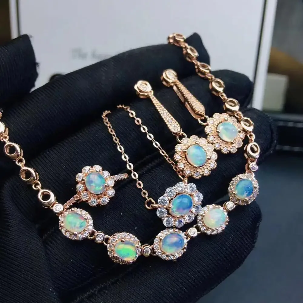 925 Sterling Silver Inlaid Natural Opal Bracelet Necklace Ring Earrings Women's Set Support Detection
925 Sterling Silver Inlaid Natural Opal Bracelet Necklace Ring Earrings Women's Set Support Detection