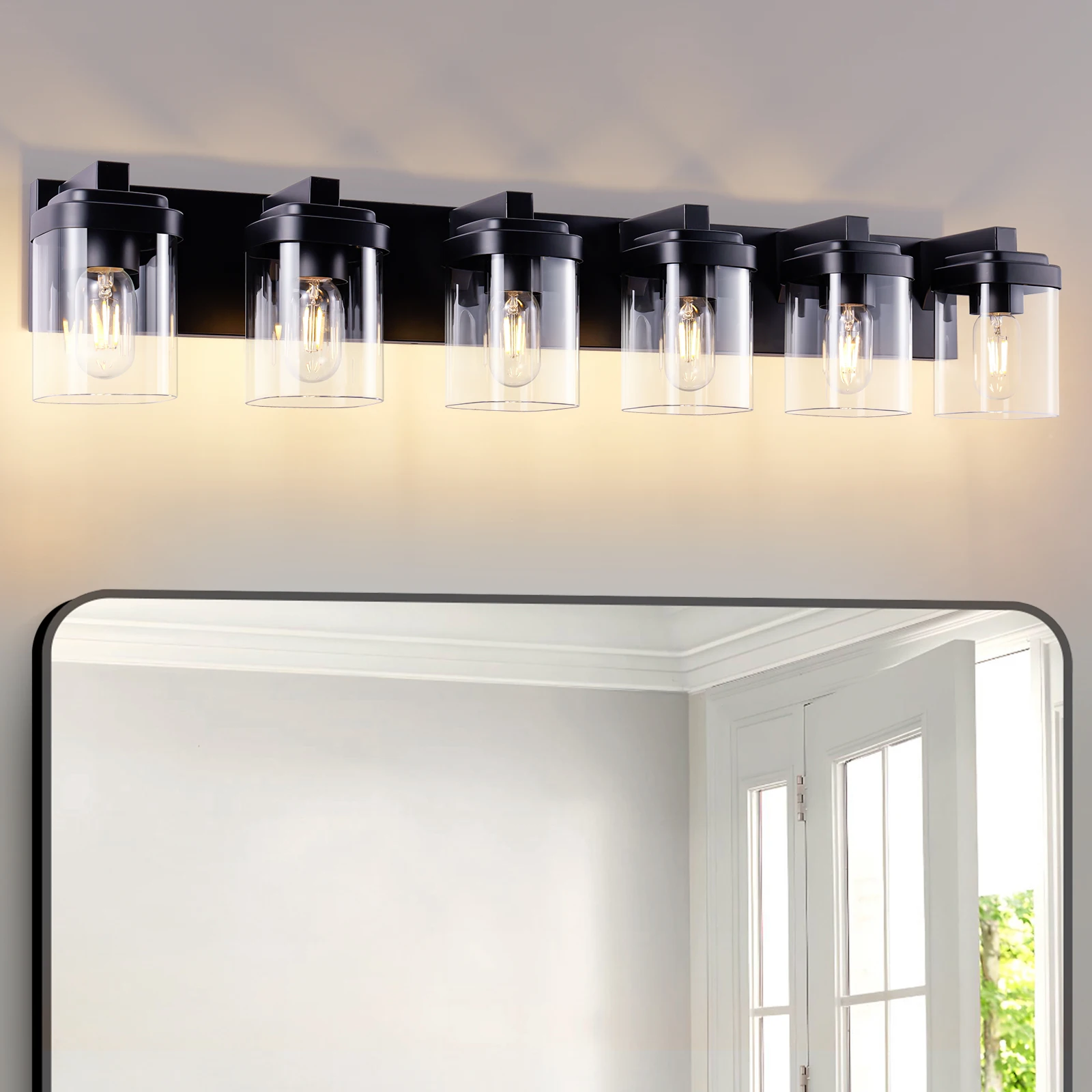 Modern Black Bathroom Vanity Light - Clear Glass Multi-Light Damp Rated Dimmable Fixture for Vanity Mirror & Master Bathroom
Modern Black Bathroom Vanity Light - Clear Glass Multi-Light Damp Rated Dimmable Fixture for Vanity Mirror & Master Bathroom