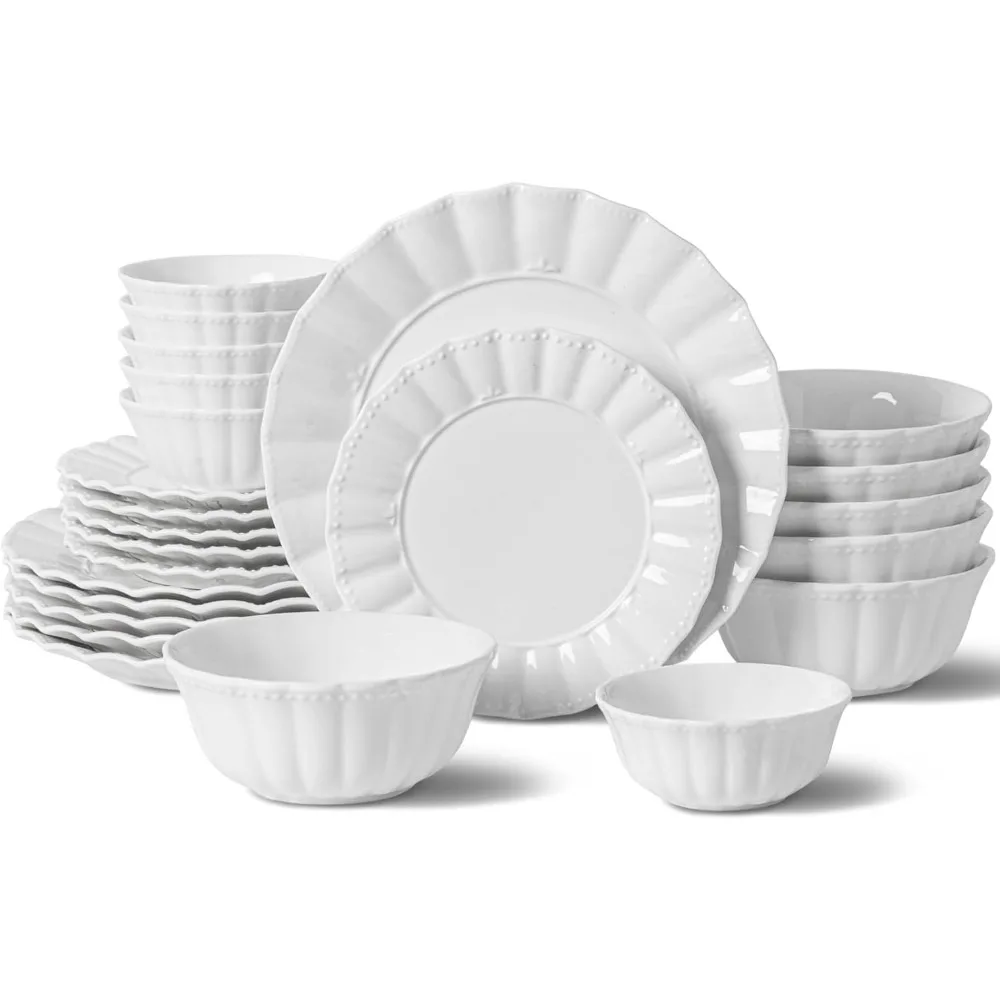 Набор фарфоровой посуды на 6 человек: современная керамическая посуда из 24 предметов с волнистым узором
Набор фарфоровой посуды на 6 человек: современная керамическая посуда из 24 предметов с волнистым узором