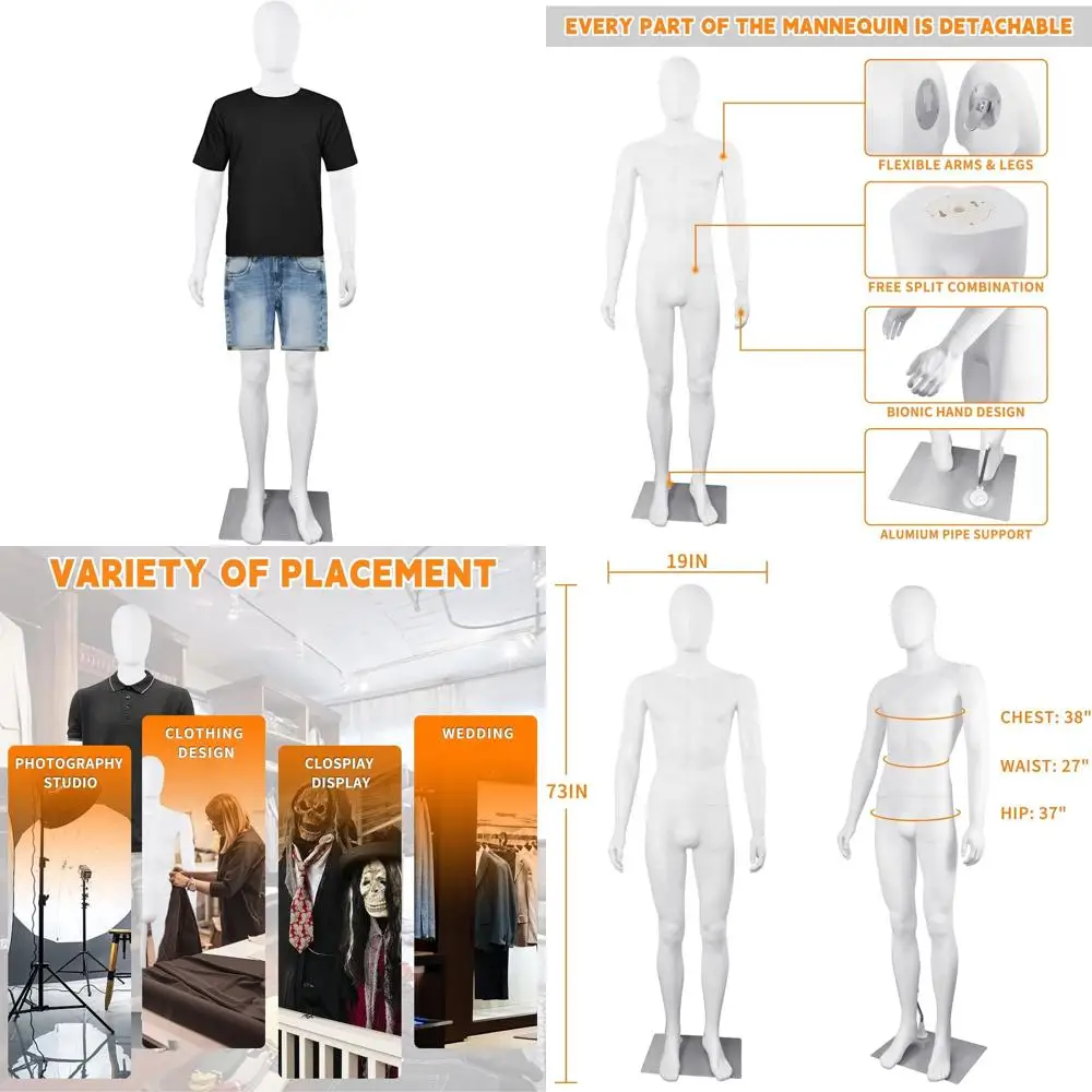 Adjustable 73 Male Plastic Mannequin with Detachable Head and Metal Base
Adjustable 73 Male Plastic Mannequin with Detachable Head and Metal Base