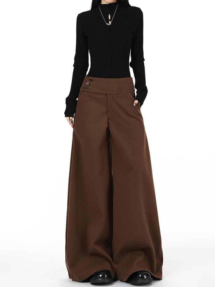 Женские повседневные зимние шерстяные брюки с низкой талией, широкими штанинами, свободного кроя, коричневые, удлиненные, для высоких женщин
Женские повседневные зимние шерстяные брюки с низкой талией, широкими штанинами, свободного кроя, коричневые, удлиненные, для высоких женщин