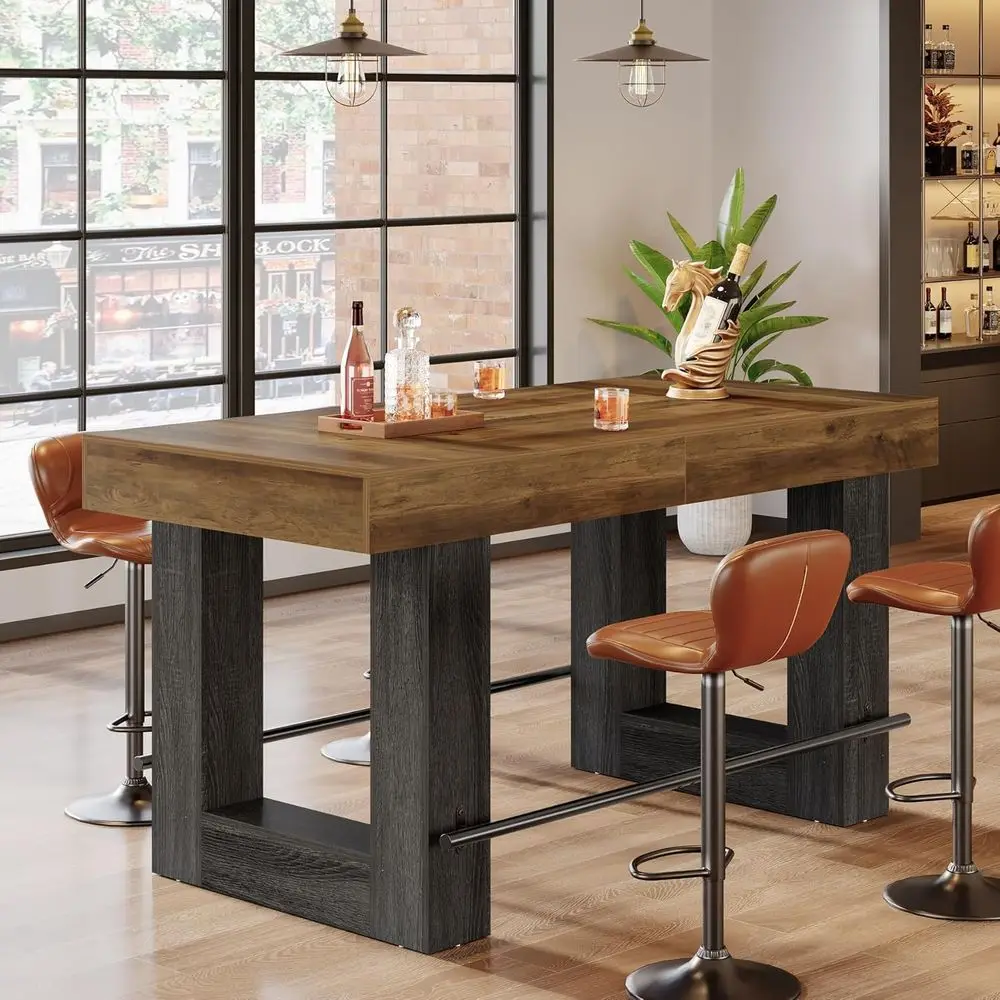 63 Industrial Style High Top Wooden Pub Table with Metal Footrest for Kitchen Islands, Dining Rooms, Bars, and Bistros
63 Industrial Style High Top Wooden Pub Table with Metal Footrest for Kitchen Islands, Dining Rooms, Bars, and Bistros