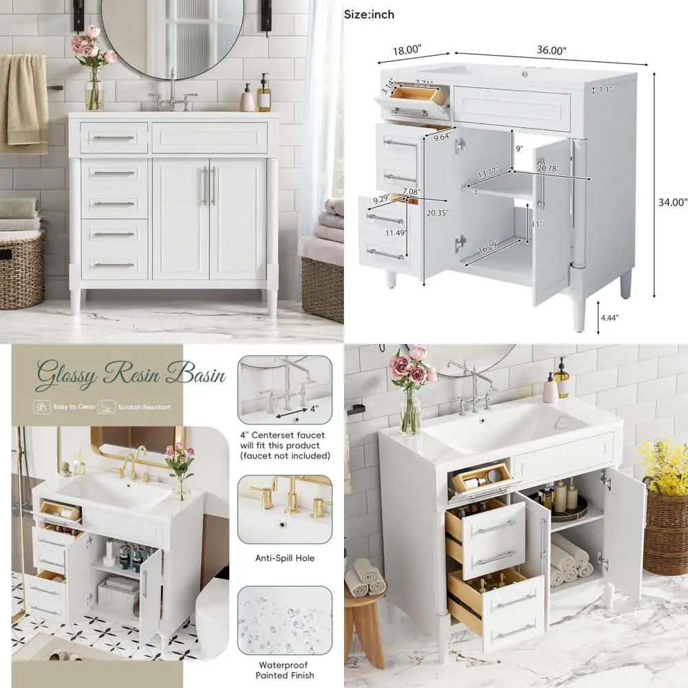 36" vintage-style bathroom vanity with sink, storage cabinet, 2 drawers, and adjustable tip-out tray
36" vintage-style bathroom vanity with sink, storage cabinet, 2 drawers, and adjustable tip-out tray