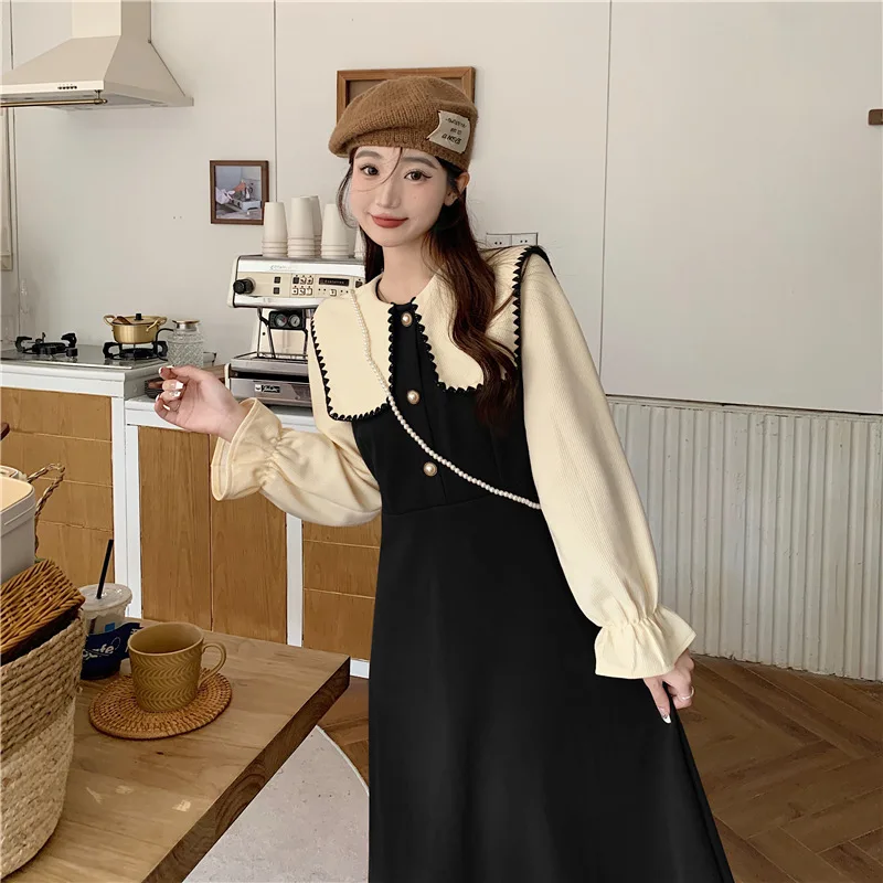 Women's Color Matching Bodycon Dress Korean Corduroy Long Sleeve Loose Ladies Maxi Dresses Thick Party Dress Autumn Winter
Women's Color Matching Bodycon Dress Korean Corduroy Long Sleeve Loose Ladies Maxi Dresses Thick Party Dress Autumn Winter