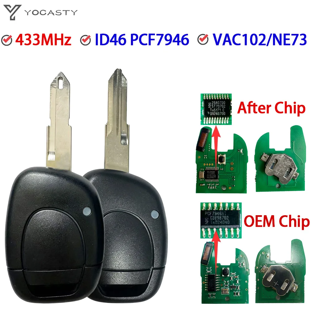 YOCASTY 433MHz Smart Car Remote Control Key ID46 PCF7946AT/AFM Chip For Renault Clio II Master Twingo Kangoo Trafic Modus Vivaro
YOCASTY 433MHz Smart Car Remote Control Key ID46 PCF7946AT/AFM Chip For Renault Clio II Master Twingo Kangoo Trafic Modus Vivaro