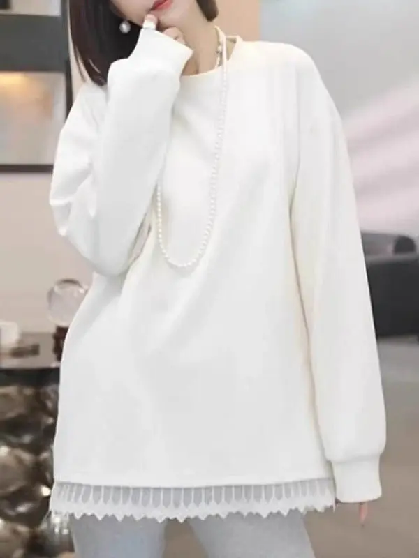 White Fce Lined Long Sve Base irt Women's plus Size Trendy Butt Covering Sweatirt Korean Sle round Ne Top
White Fce Lined Long Sve Base irt Women's plus Size Trendy Butt Covering Sweatirt Korean Sle round Ne Top