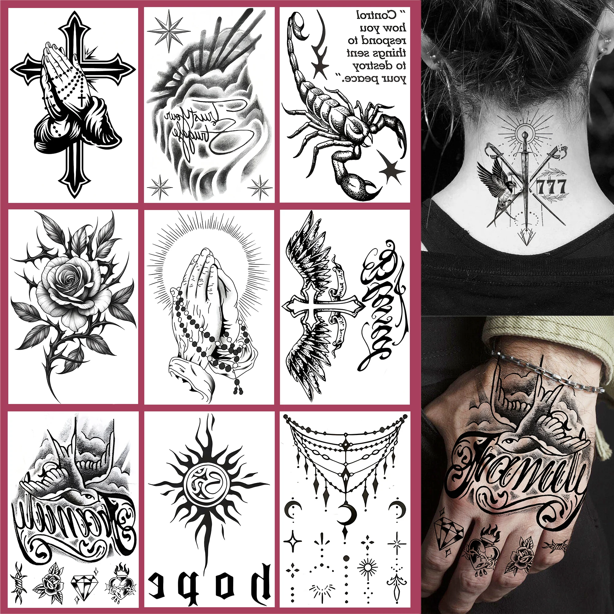 1 Sheet Cross Pray Scorpion Temporary Tattoos For Adult Neck Hands, Fake Tattoo Sticker Waterproof Long Lasting Realistic Tatoos
1 Sheet Cross Pray Scorpion Temporary Tattoos For Adult Neck Hands, Fake Tattoo Sticker Waterproof Long Lasting Realistic Tatoos