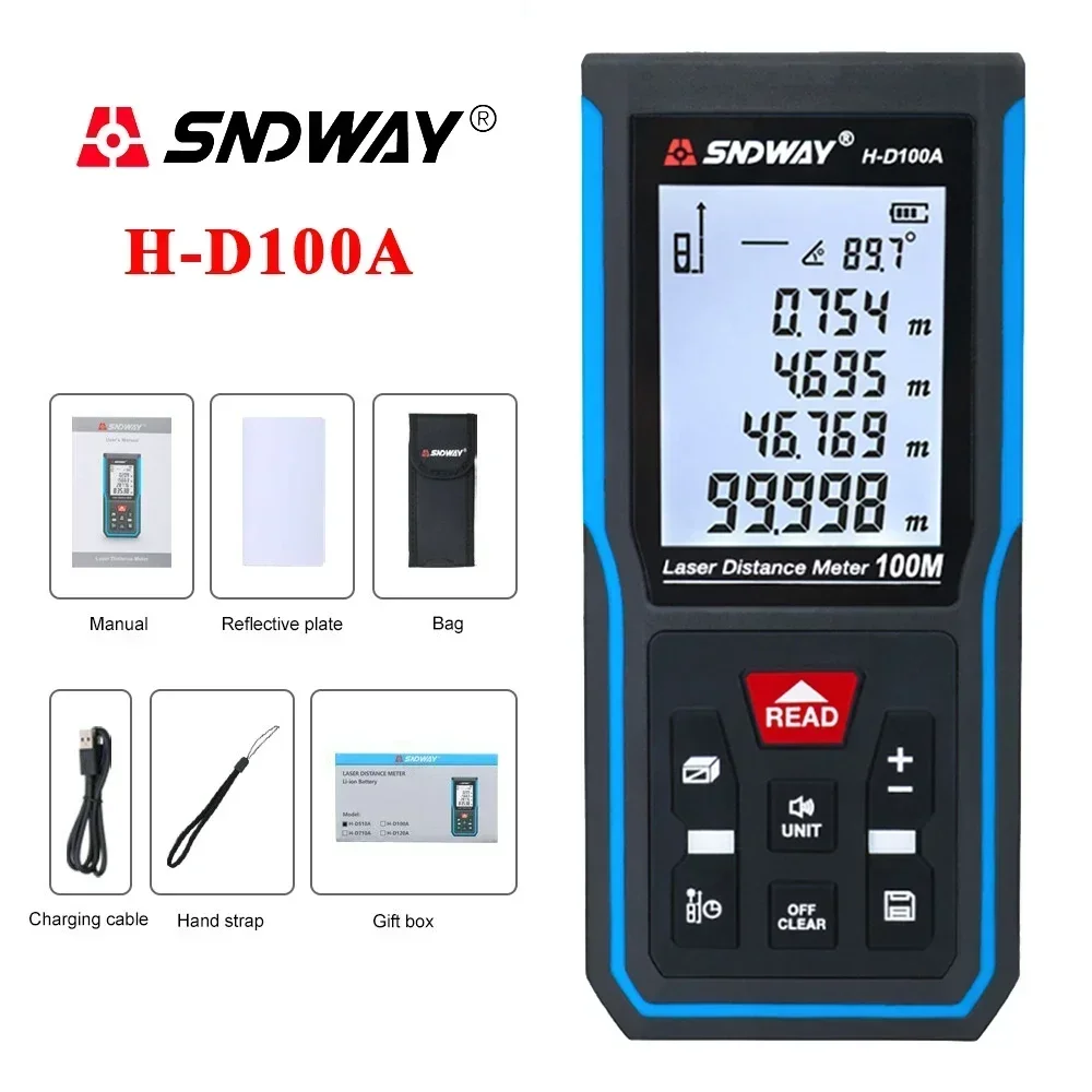 SNDWAY H-D/SW Series Laser Distance Meter Rangefinder Laser Trena Tape Measuring Meter Professional Digital Range Finder
SNDWAY H-D/SW Series Laser Distance Meter Rangefinder Laser Trena Tape Measuring Meter Professional Digital Range Finder