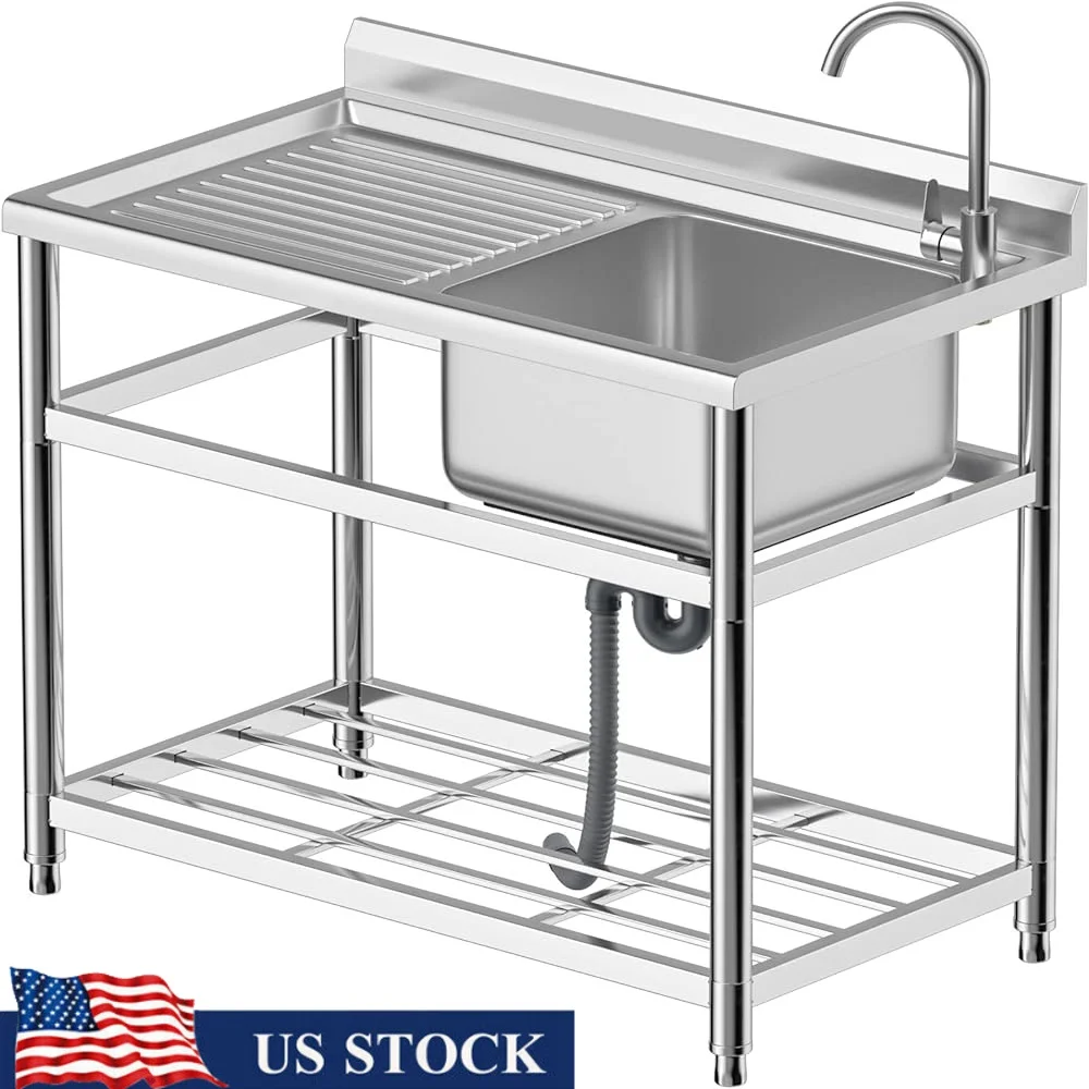 Free Standing Stainless Steel Commercial Sink with Drainboard Utility Faucet Prep Sink Easy Installation Durable Kitchen Bar
Free Standing Stainless Steel Commercial Sink with Drainboard Utility Faucet Prep Sink Easy Installation Durable Kitchen Bar