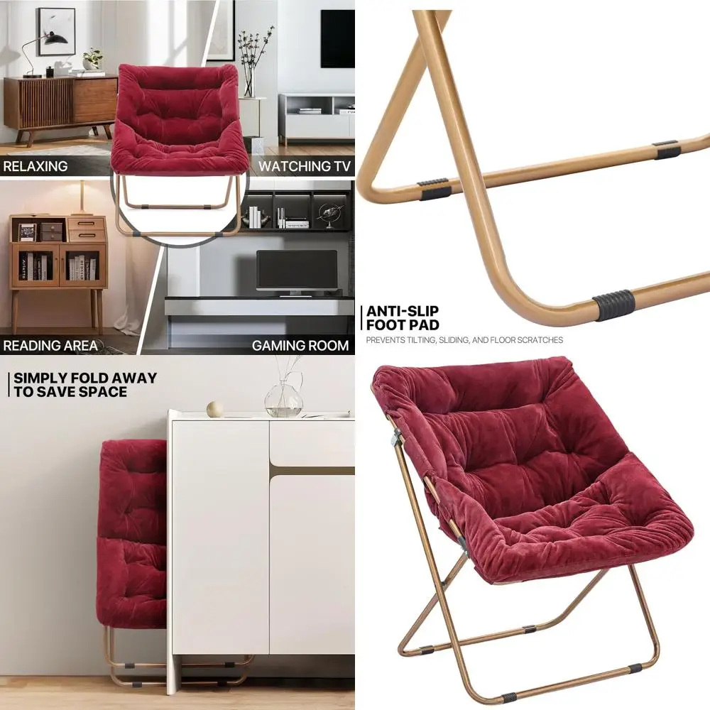 Oversized Foldable Metal Frame Faux Fur Lounge Chair - Burgundy
Oversized Foldable Metal Frame Faux Fur Lounge Chair - Burgundy