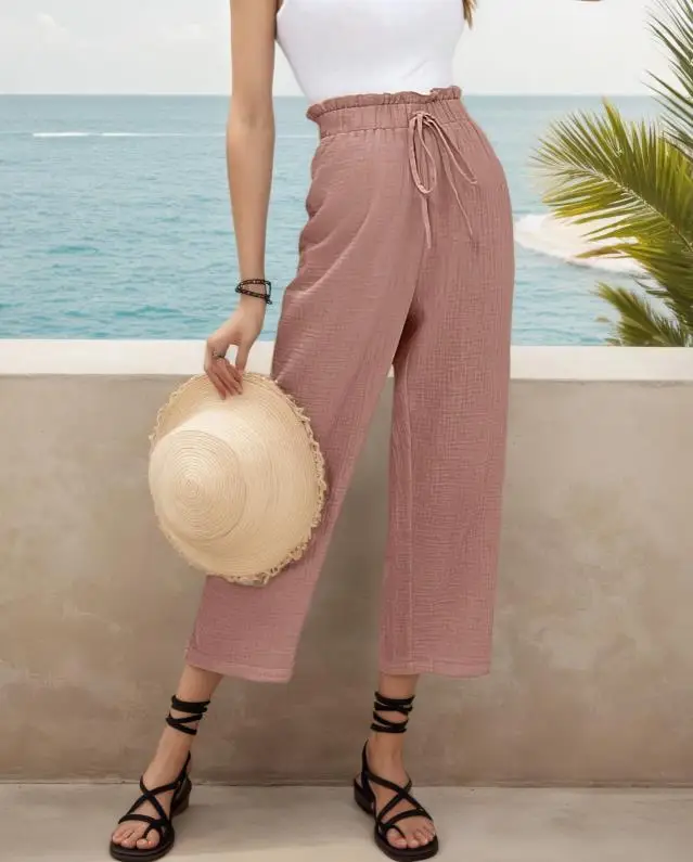 2025 Spring/Summer New Women's High Waist Beach Casual Pants Solid Color Elastic Belt Loose Wide Leg Pants Women's Wear
2025 Spring/Summer New Women's High Waist Beach Casual Pants Solid Color Elastic Belt Loose Wide Leg Pants Women's Wear