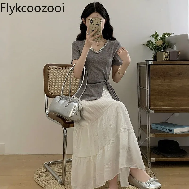 Big Size Sequined V-neck Tight Irregular T-shirt Women High-waisted Mid Cake Skirt Summer Casual Slim Chic Two Pieces Set
Big Size Sequined V-neck Tight Irregular T-shirt Women High-waisted Mid Cake Skirt Summer Casual Slim Chic Two Pieces Set