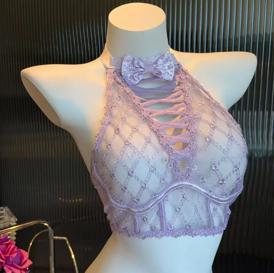 Фиолетовый бюстгальтер, бант, ромбовидный узор, стразы, шнуровка, высокий вырез, нижнее белье с открытым вырезом
Фиолетовый бюстгальтер, бант, ромбовидный узор, стразы, шнуровка, высокий вырез, нижнее белье с открытым вырезом