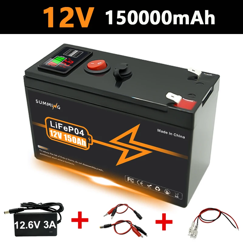 12V LiFePO4 Lithium Battery 4000+ Deep Cycles 18650 150Ah Built-in BMS,for Solar Panel,UPS,Kayak Fish Finder, Power Wheels
12V LiFePO4 Lithium Battery 4000+ Deep Cycles 18650 150Ah Built-in BMS,for Solar Panel,UPS,Kayak Fish Finder, Power Wheels