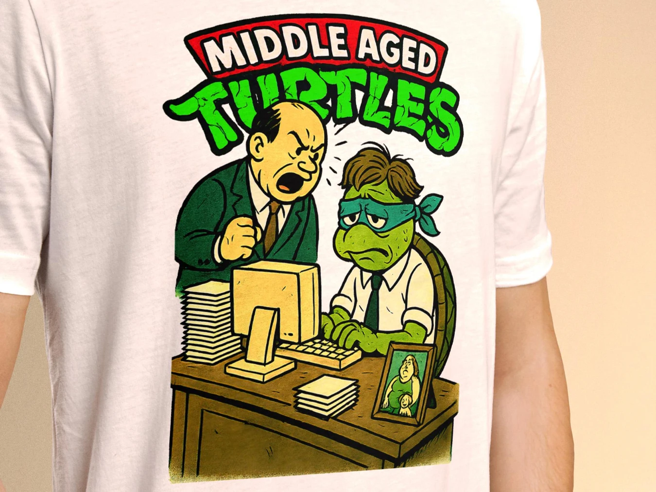 Funny Middle Aged Ninja Turtle T-Shirt: Corporate Parody Tee Vintage T-Shirt, Cartoon Child Shirt
Funny Middle Aged Ninja Turtle T-Shirt: Corporate Parody Tee Vintage T-Shirt, Cartoon Child Shirt