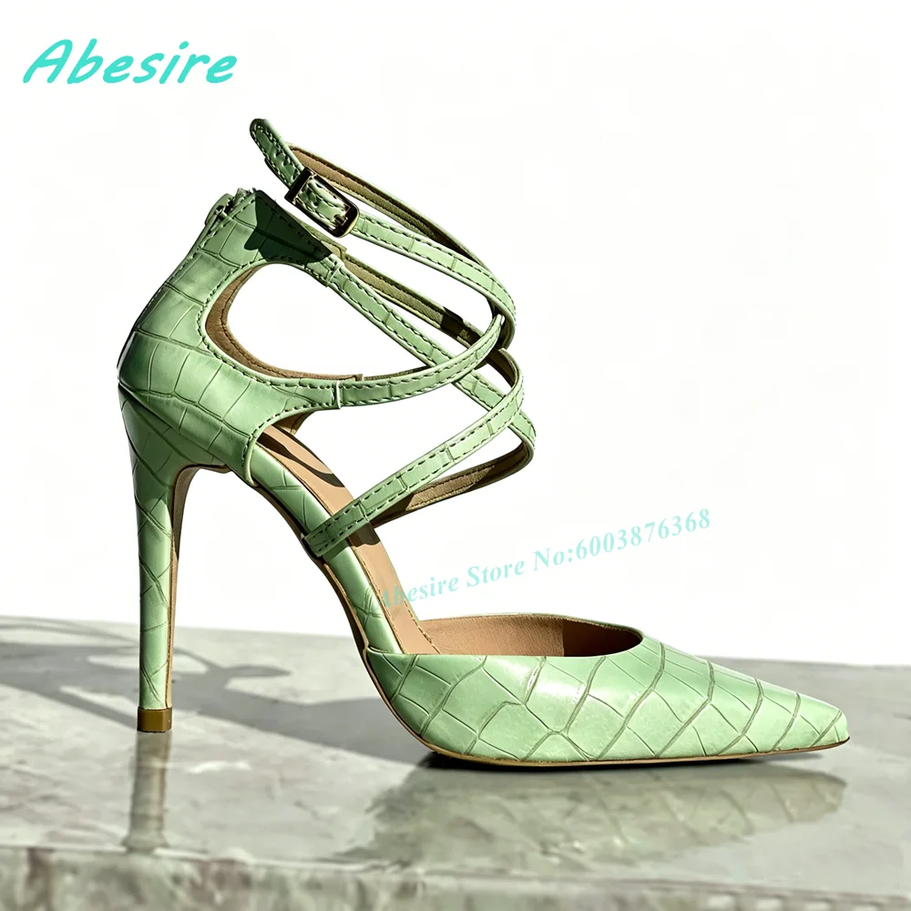 Mint Green Crocodile Pattern Leather Pumps Cross-Tied Pointed Toe Stiletto Heels Shoes for Women Spicy Girls Fashion Show Shoes
Mint Green Crocodile Pattern Leather Pumps Cross-Tied Pointed Toe Stiletto Heels Shoes for Women Spicy Girls Fashion Show Shoes