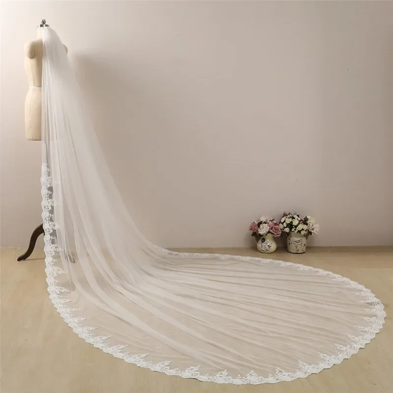 Luxury Cathedral Veil 3M Bridal Veils Lace Appliques Lace Edge White Ivory Wedding Veils Vestido De Noiva Longo
Luxury Cathedral Veil 3M Bridal Veils Lace Appliques Lace Edge White Ivory Wedding Veils Vestido De Noiva Longo