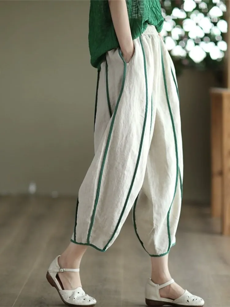 Ретро-брюки в полоску из льна для женщин, с эластичной высокой талией, утягивающие, в стиле Харлан, из хлопка и льна, фасон «фонарик», для повседневной носки, лето 2026
Ретро-брюки в полоску из льна для женщин, с эластичной высокой талией, утягивающие, в стиле Харлан, из хлопка и льна, фасон «фонарик», для повседневной носки, лето 2026