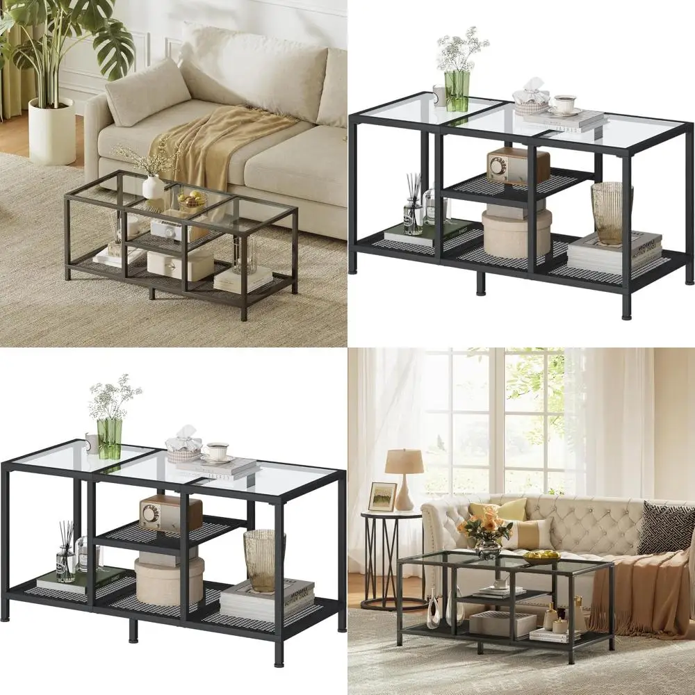 Modern Coffee Table with Storage for Living Room, Suitable for Small Spaces, Metal Accents, Home Office, Black
Modern Coffee Table with Storage for Living Room, Suitable for Small Spaces, Metal Accents, Home Office, Black