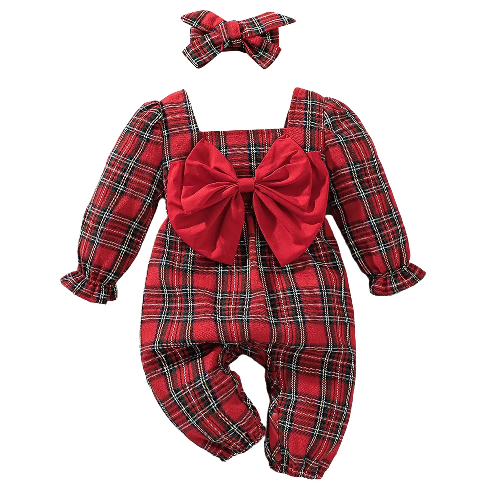 Infant Baby Girls Clothes Christmas Romper Long Sleeve Big Bowknot Plaid Bodysuit with Headband for Newborn First New Year Party
Infant Baby Girls Clothes Christmas Romper Long Sleeve Big Bowknot Plaid Bodysuit with Headband for Newborn First New Year Party