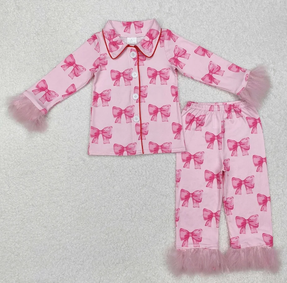 Розовый пижамный комплект для маленьких девочек, одежда для сна, меховые рубашки с длинными рукавами и бантами на пуговицах, рубашка, брюки, детские пижамные комплекты, одежда
Розовый пижамный комплект для маленьких девочек, одежда для сна, меховые рубашки с длинными рукавами и бантами на пуговицах, рубашка, брюки, детские пижамные комплекты, одежда