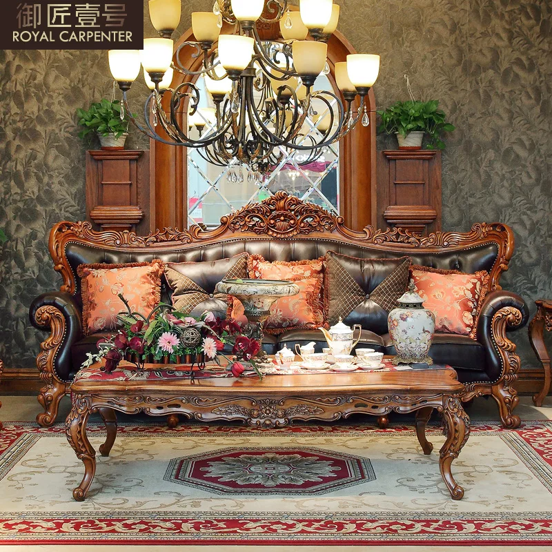 European leather sofa combination of large family retro American brown luxury villa four sofa living room furniture
European leather sofa combination of large family retro American brown luxury villa four sofa living room furniture