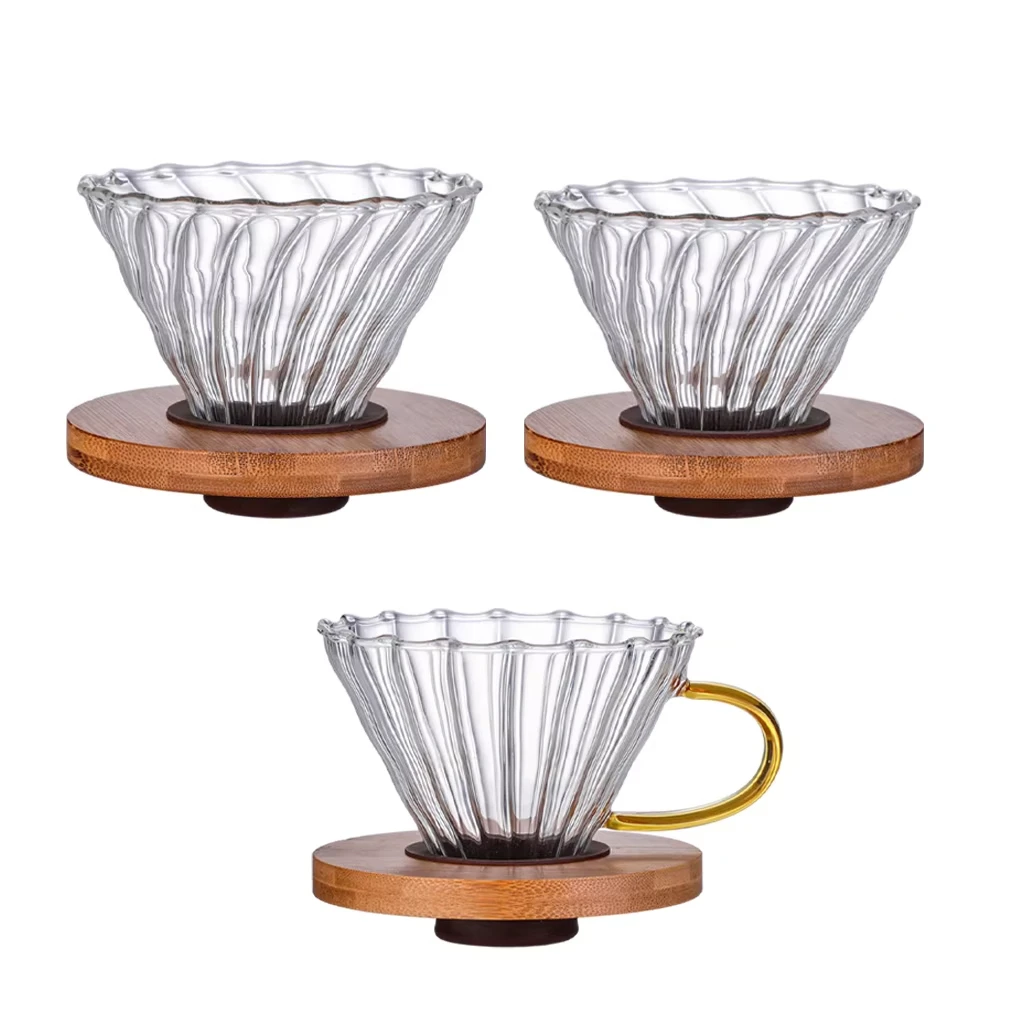 Coffee Dripper Glass Funnel Drip Coffee Maker 1-4Cup Filter Transparent Reusable Pour Over Brewing Cup with Wooden Holder
Coffee Dripper Glass Funnel Drip Coffee Maker 1-4Cup Filter Transparent Reusable Pour Over Brewing Cup with Wooden Holder