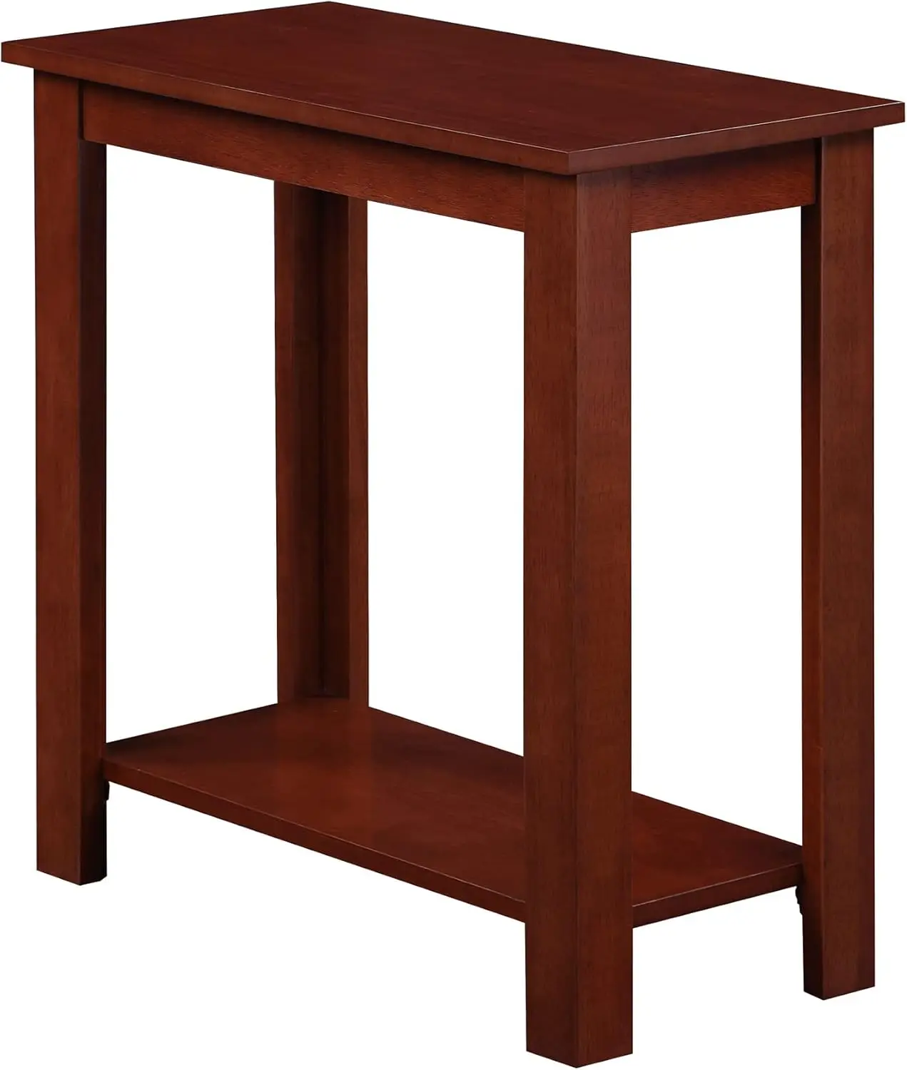 Modern End Table with Storage Shelf, 23.75" Tall, Mahogany Finish, Easy Assembly
Modern End Table with Storage Shelf, 23.75" Tall, Mahogany Finish, Easy Assembly