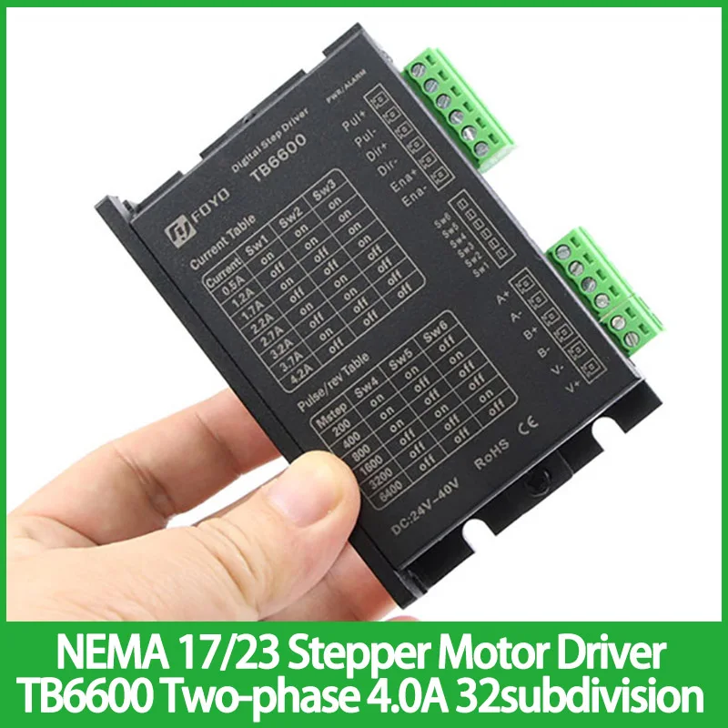 42mm 57mm NEMA 17 NEMA23 stepper motor driver TB6600 two-phase four wire 4.0A 32subdivision 9v 12v 24v 42v driver
42mm 57mm NEMA 17 NEMA23 stepper motor driver TB6600 two-phase four wire 4.0A 32subdivision 9v 12v 24v 42v driver