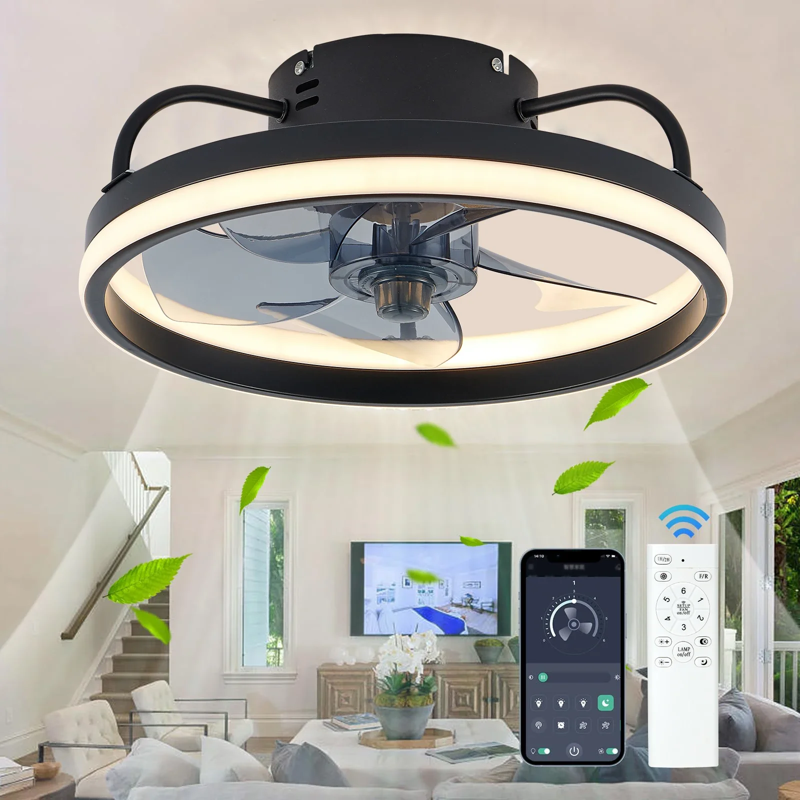 Intelligent silent ceiling fan with LED light fan, suitable for bedroom and living room decoration ceiling light 33cm/50CM
Intelligent silent ceiling fan with LED light fan, suitable for bedroom and living room decoration ceiling light 33cm/50CM