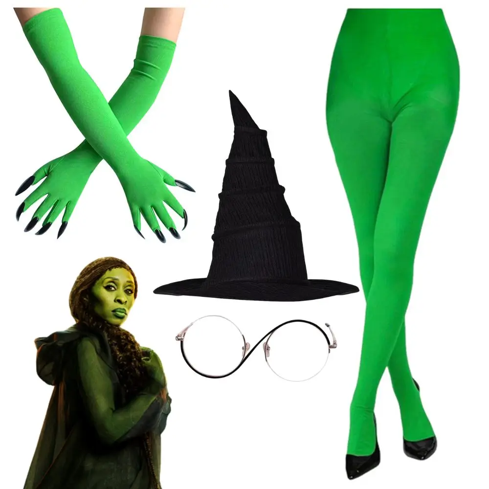 Wicked Elphaba Cosplay Fantasy Costume Gloves Legging Hat Glasses Set for Women Roleplay Props Halloween Carnival Accessories
Wicked Elphaba Cosplay Fantasy Costume Gloves Legging Hat Glasses Set for Women Roleplay Props Halloween Carnival Accessories