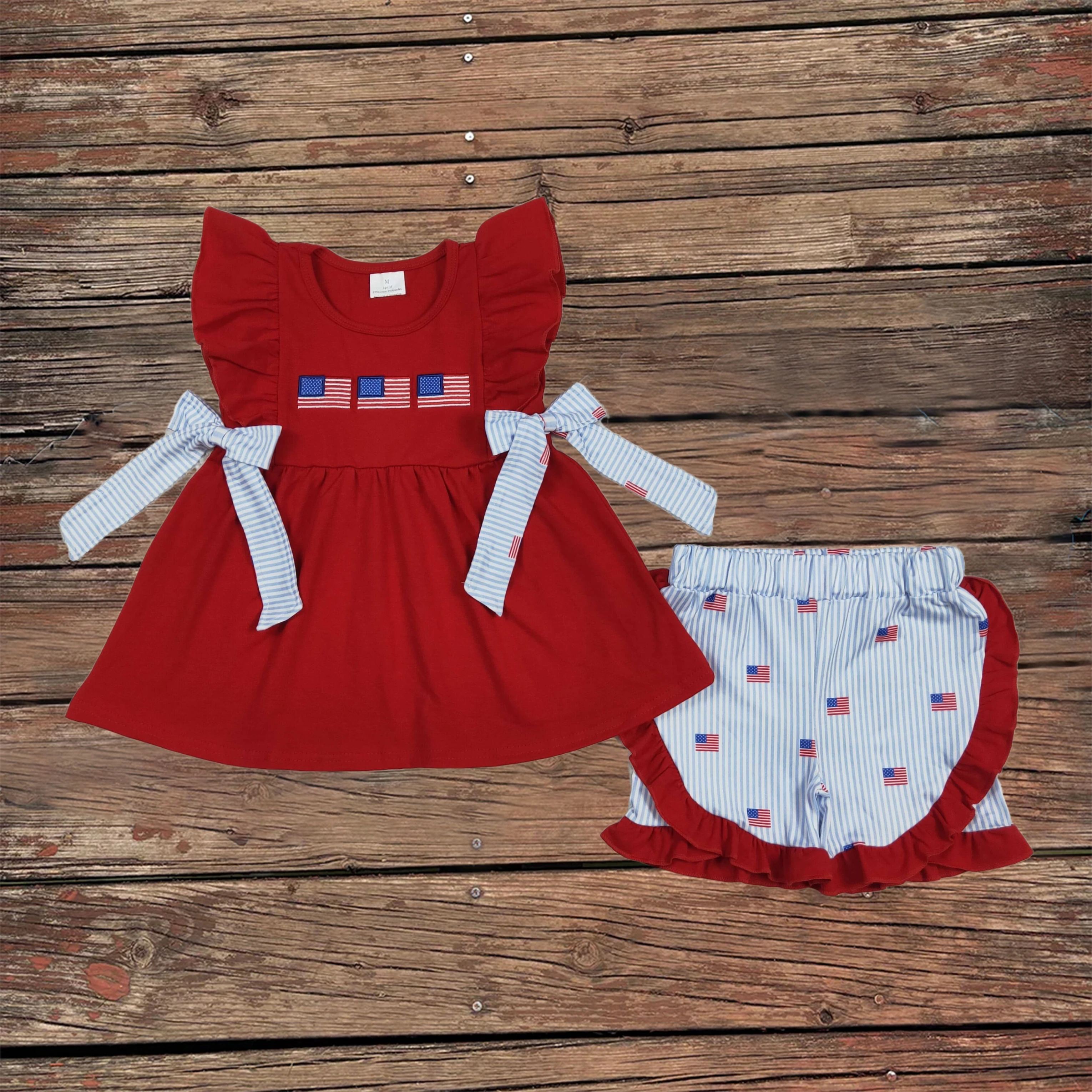 Wholesale Kids Children Set Baby Girl Red Flutter Sleeves Embroidery Flag Tunic Top Ruffle Shorts Infant Toddler July 4th Outfit
Wholesale Kids Children Set Baby Girl Red Flutter Sleeves Embroidery Flag Tunic Top Ruffle Shorts Infant Toddler July 4th Outfit