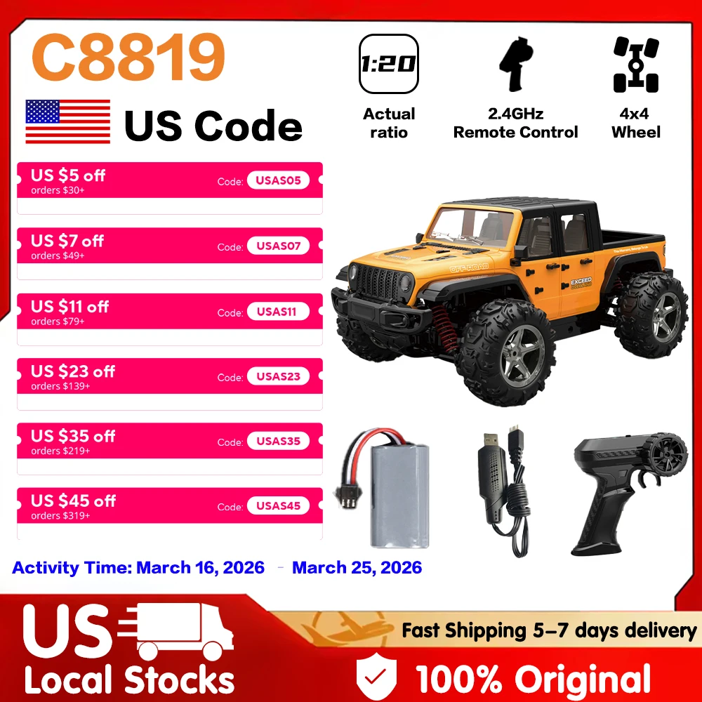 Four-Wheel Drive Wrangler Off-Road Car 1:20 Scale 2.4G Waterproof High-Speed Racing Toy with Flashing Lights C8819 Gift for Kids
Four-Wheel Drive Wrangler Off-Road Car 1:20 Scale 2.4G Waterproof High-Speed Racing Toy with Flashing Lights C8819 Gift for Kids