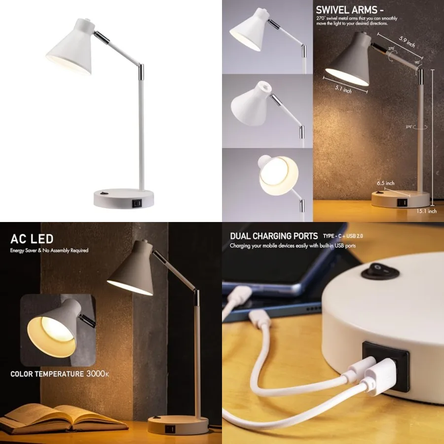 Astrum - LED Desk Lamp with Dual USB Charging Ports, 100% Metal, 270 Degree Swivel Arms, Soft Light 3000K,Bedside and Home Offi
Astrum - LED Desk Lamp with Dual USB Charging Ports, 100% Metal, 270 Degree Swivel Arms, Soft Light 3000K,Bedside and Home Offi