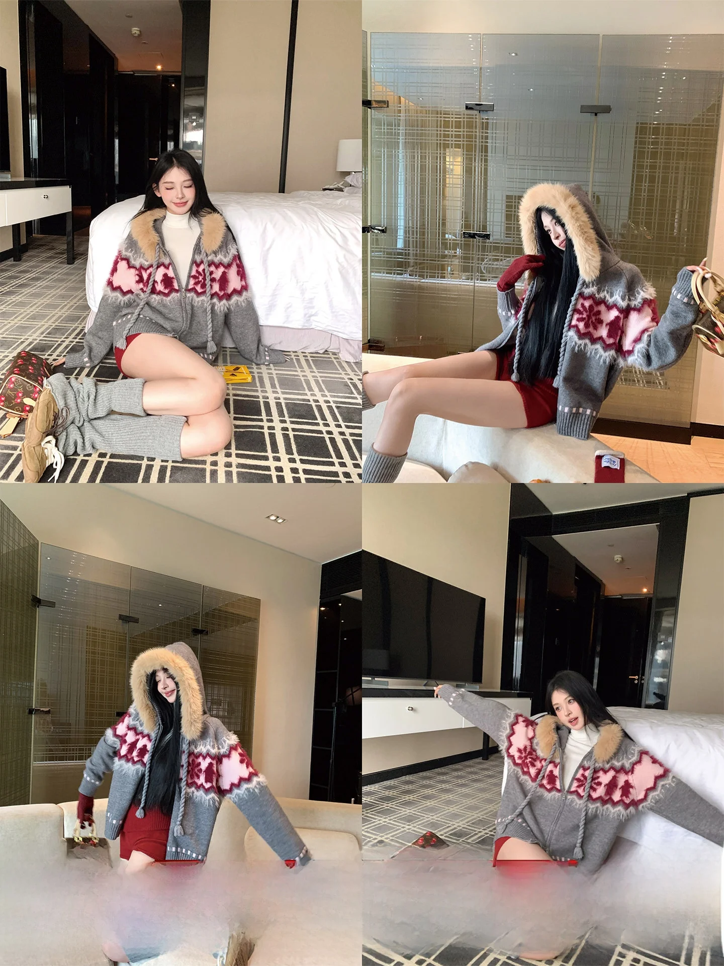 Okaaay Retro Fair Isle Sle Hooded Knitted Loose Coat Women's Korean Faion Autumn Outerwear with Fur Collar Long Sve
Okaaay Retro Fair Isle Sle Hooded Knitted Loose Coat Women's Korean Faion Autumn Outerwear with Fur Collar Long Sve