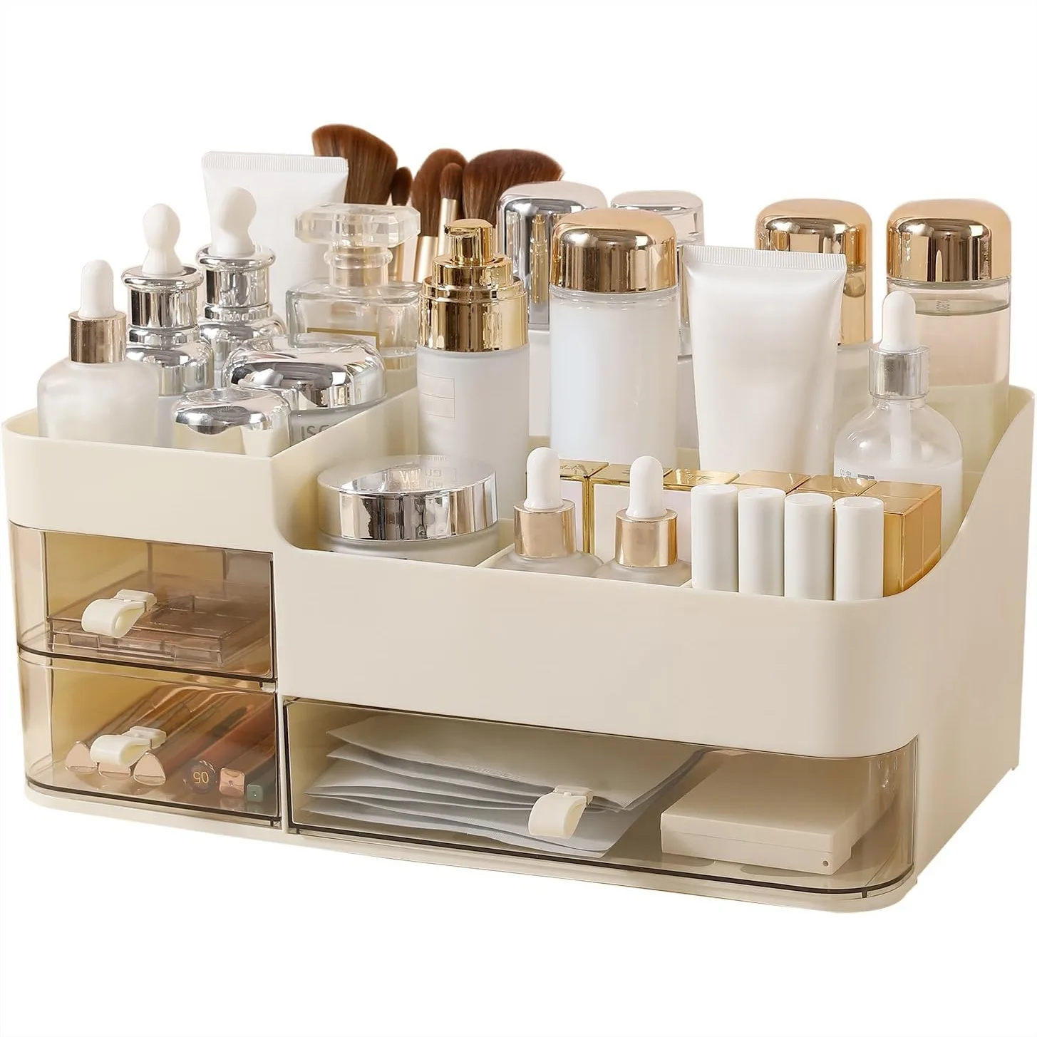 Makeup Organizer with 3 Drawers for Vanity, Large Cosmetic Storage Case with Brush Holder for Desk Bathroom Bedroom
Makeup Organizer with 3 Drawers for Vanity, Large Cosmetic Storage Case with Brush Holder for Desk Bathroom Bedroom