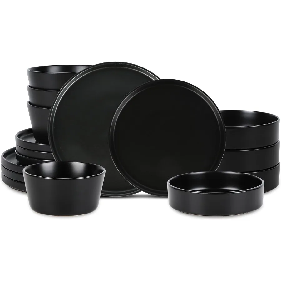 Celina Modern Stoneware Набор столовой посуды из 16 предметов, миски для хлопьев и ужина, обеденные тарелки, набор тарелок и мисок, посуда на 4 черных 
Celina Modern Stoneware Набор столовой посуды из 16 предметов, миски для хлопьев и ужина, обеденные тарелки, набор тарелок и мисок, посуда на 4 черных