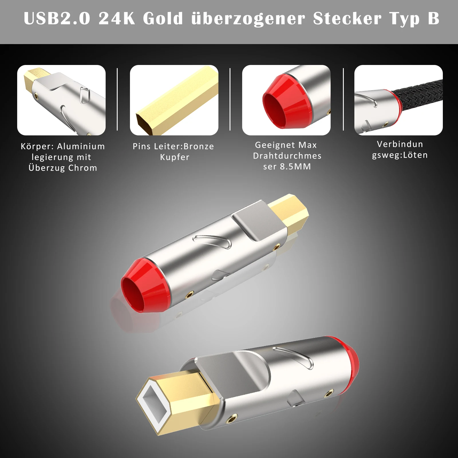 Monosaudio A51/B51HI-END USB2.0 USB Plug Connector Type A B HiFi DIY DAC USB Cable 24K Gold Plated Bronze
Monosaudio A51/B51HI-END USB2.0 USB Plug Connector Type A B HiFi DIY DAC USB Cable 24K Gold Plated Bronze