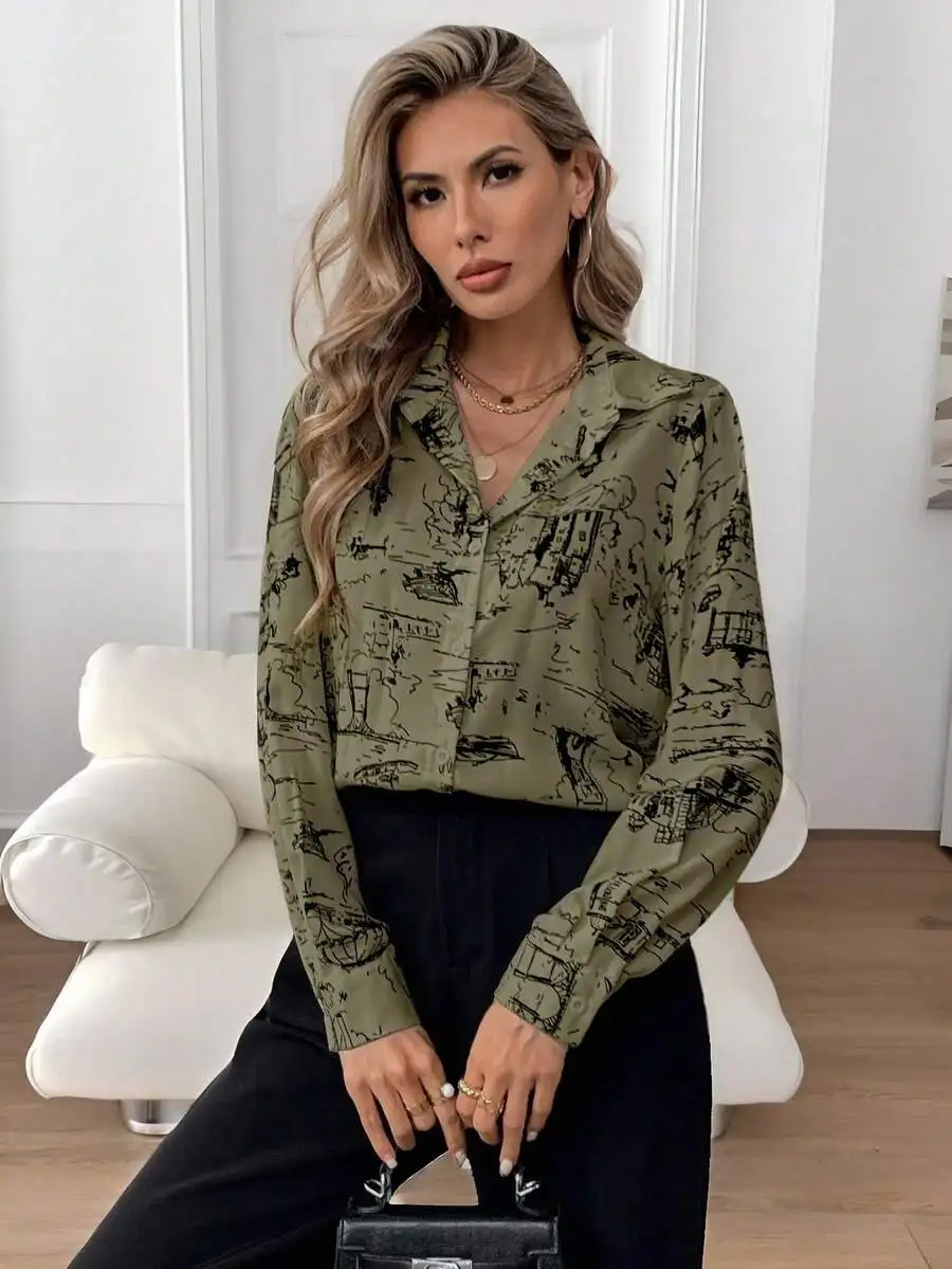 Olive Green All-Over Print Button Front Loose Casual Long Sleeve Shirt
Olive Green All-Over Print Button Front Loose Casual Long Sleeve Shirt