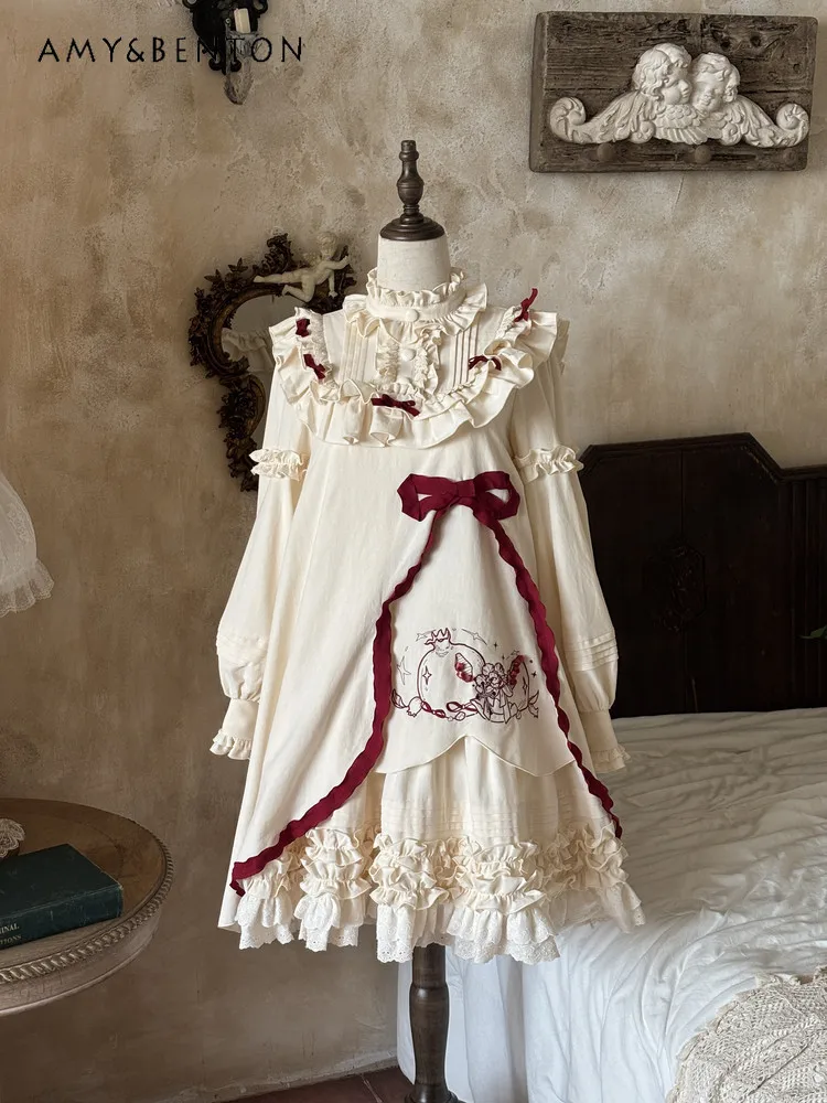 Cherry Girl Lolita Style Doll Feeling Dress for Women Sweet Cute Ruffle Edge Stand-up Collar Long Sleeve Slim Mini Dresses
Cherry Girl Lolita Style Doll Feeling Dress for Women Sweet Cute Ruffle Edge Stand-up Collar Long Sleeve Slim Mini Dresses